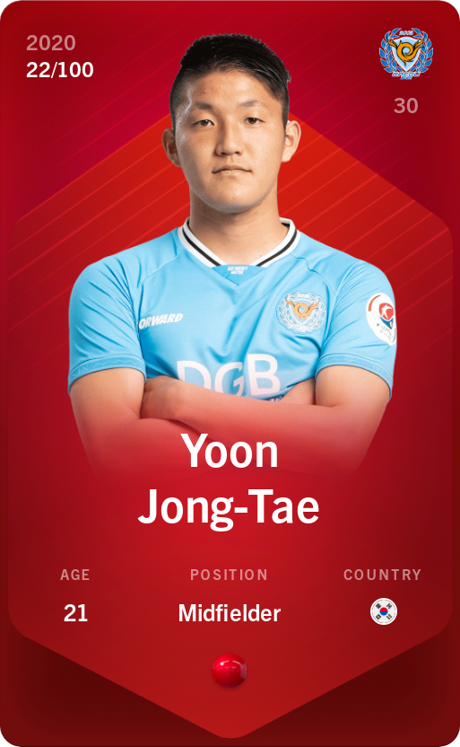 Sorare - Sorare Official - Yoon Jong-Tae 2020-21 • Rare 22/100 - NFT # 48185170716424801577524773604595823127698837751471481348250332415686492071090