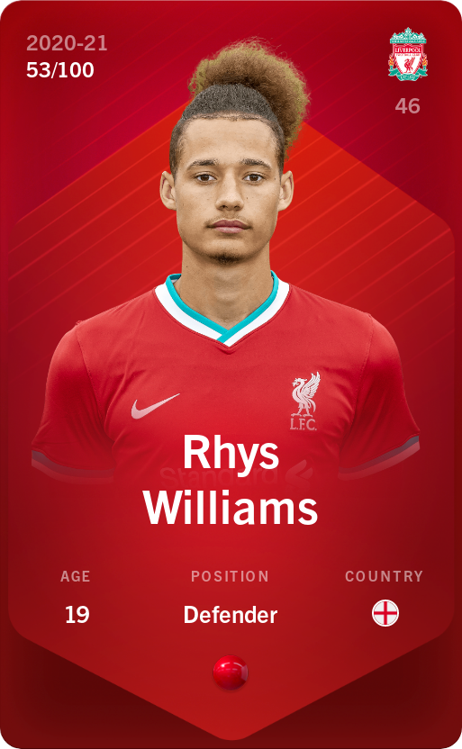 Sorare - Sorare Official - Rhys Williams 2020-21 • Rare 53/100 - NFT # 97934078734978400487462886519416959956608098232235270247663119768334171160981