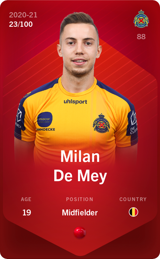 Sorare - Sorare Official - Milan De Mey 2020-21 • Rare 23/100 - NFT # 77450382253620615482898624622638787799917427250867909260765505234949480505354
