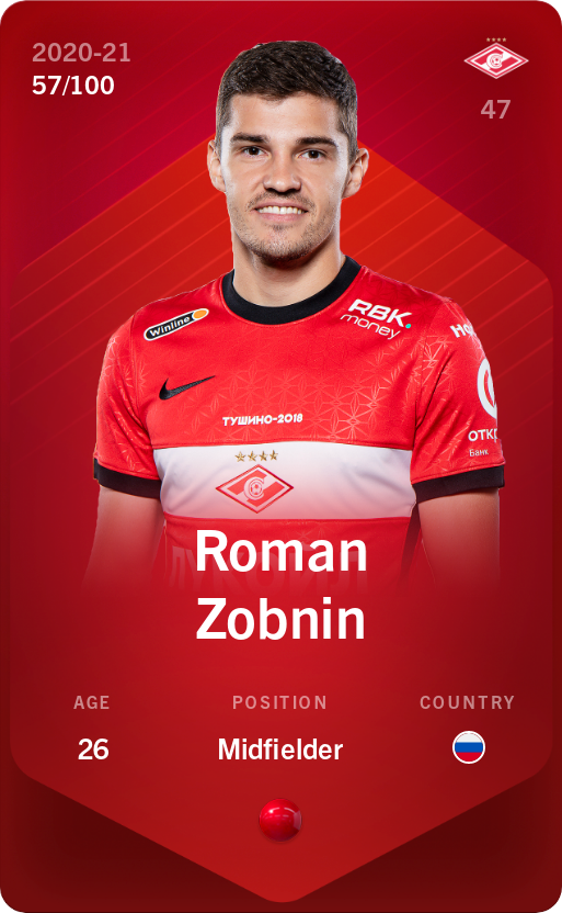 Sorare - Sorare Official - Roman Zobnin 2020-21 • Rare 57/100 - NFT # 74898689623746875128183193942167960905303353137851261879075715467571538427954