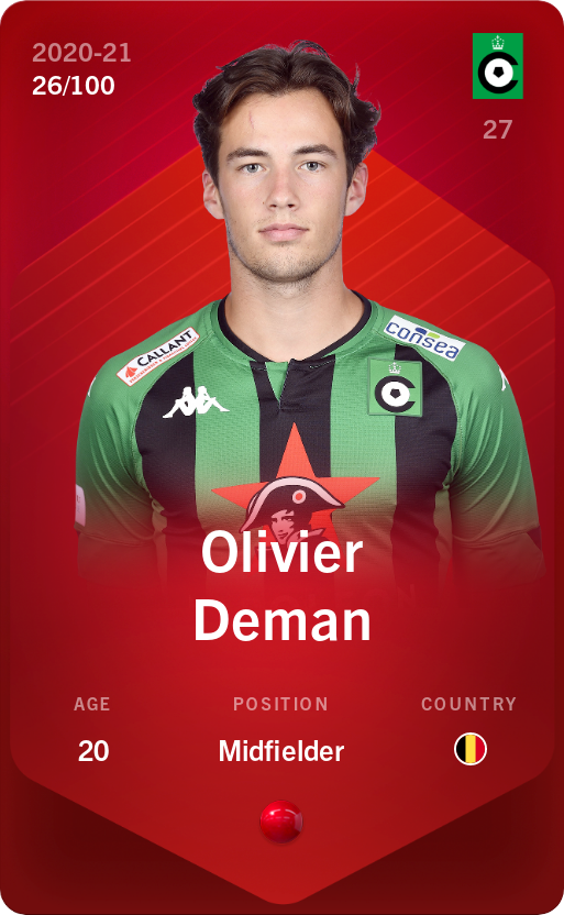 Sorare - Sorare Official - Olivier Deman 2020-21 • Rare 26/100 - NFT # 85969732886421014755128100128640757421605919103240912301672572291970722208342