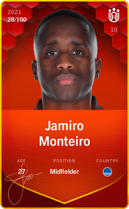 Sorare - Sorare Official - Jamiro Monteiro 2021-22 • Rare 28/100 - NFT # 65471239914509910507263648875784293840963392992560938970400796977818053133591