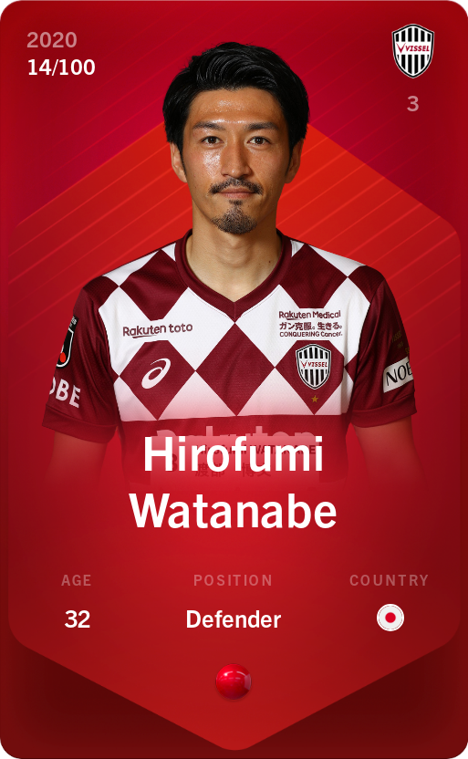 Sorare - Sorare Official - Hirofumi Watanabe 2020-21 • Rare 14/100 - NFT # 75606251665267228538674883612277661036856899419071339748540041512002654384487