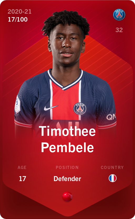 Sorare - Sorare Official - Timothee Pembele 2020-21 • Rare 17/100 - NFT # 77332922769575622691025018541974818723578920385142583802965471877438095866992