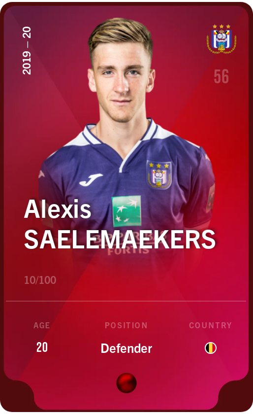 Sorare - Sorare Official - Alexis Saelemaekers 2019-20 • Rare 10/100 - NFT # 14231149966358792044470970868019991852151296098613629449515186686789524612484