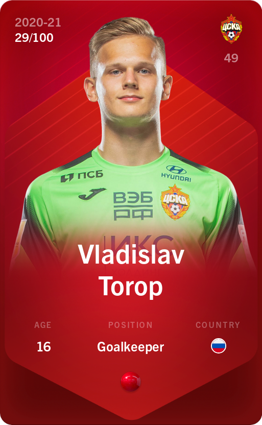 Sorare - Sorare Official - Vladislav Torop 2020-21 • Rare 29/100 - NFT # 5894374148068163712349581803815244054954502175462055952742976947713235131550