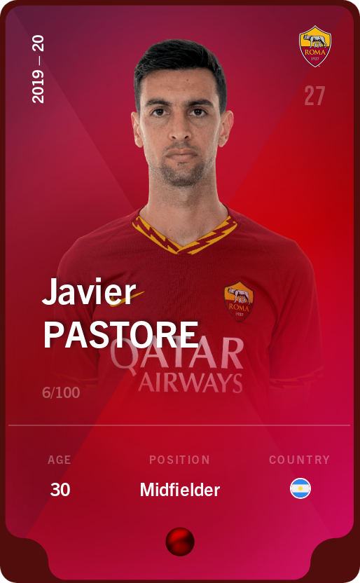 Sorare - Sorare Official - Javier Pastore 2019-20 • Rare 6/100 - NFT # 1505591497371253349620556022185470658571108652057748260191570085328461845672