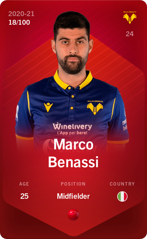 Sorare - Sorare Official - Marco Benassi 2020-21 • Rare 18/100 - NFT # 12896871577893621727675416537967003683029456600091677941274075695199766280033