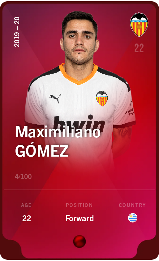 Sorare - Sorare Official - Maximiliano Gómez 2019-20 • Rare 4/100 - NFT # 30942266804245902448582341585598389030992363474972755421233624744423830992465