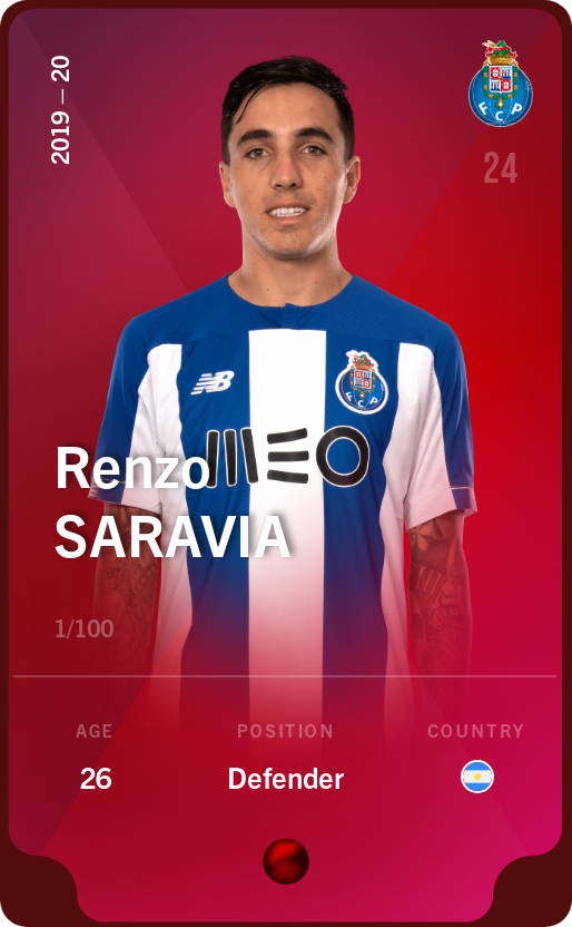 Sorare - Sorare Official - Renzo Saravia 2019-20 • Rare 1/100 - NFT # 21989955602535077155018870560908542046759797509765377899644629353461011731426