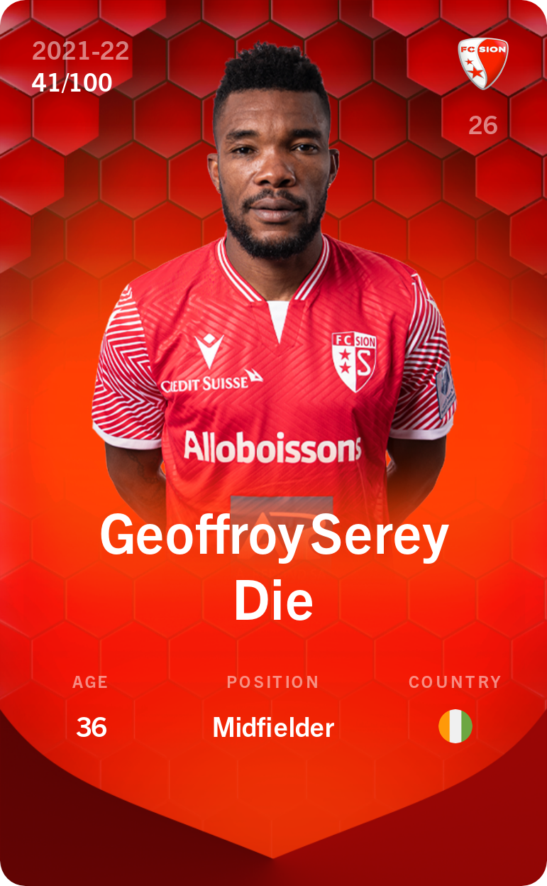 Sorare - Sorare Official - Geoffroy Serey Die 2021-22 • Rare 41/100 - NFT # 51574979723438850979686153435610118599540295717197292153137282412179804087666