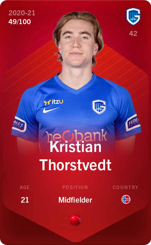 Sorare - Sorare Official - Kristian Thorstvedt 2020-21 • Rare 49/100 - NFT # 92095380004753396375868664972372667115370782205390976775242464944856384416718