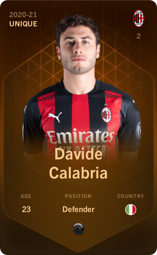 Sorare - Sorare Official - Davide Calabria 2020-21 • Unique - NFT # 1723934657136411309931959828717650148336970643121373846286929342398702711438