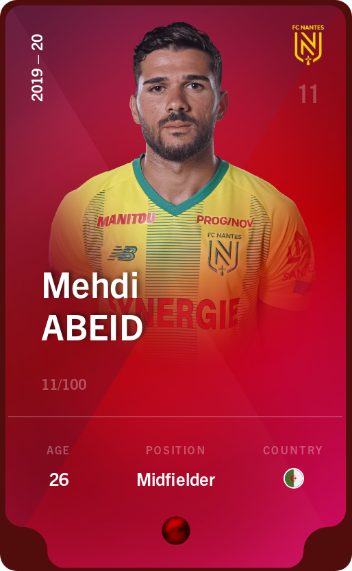Sorare - Sorare Official - Mehdi Abeid 2019-20 • Rare 11/100 - NFT # 67252433831430036226827173157086345665368367505809164678136949739892103243784