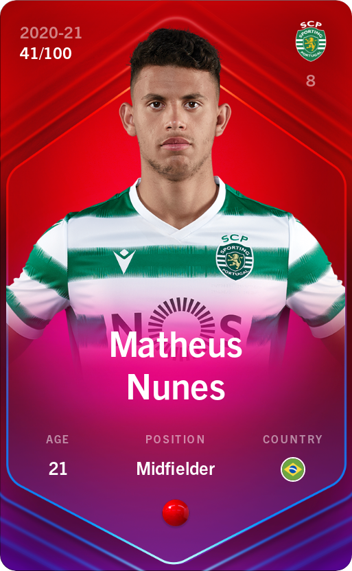 Sorare - Sorare Official - Matheus Nunes 2020-21 • Rare 41/100 - NFT # 101733782299557687913217724697052667720574892291855325497049433020837681337493