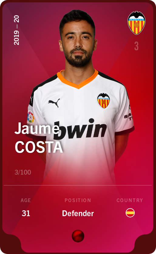 Sorare - Sorare Official - Jaume Costa 2019-20 • Rare 3/100 - NFT # 82007684291109006354861901095962024514696212871895028476835219469889490134703