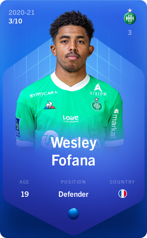 Sorare - Sorare Official - Wesley Fofana 2020-21 • Super Rare 3/10 - NFT # 82105121494147733896512078234781896398260525481836278684754496820835870650189