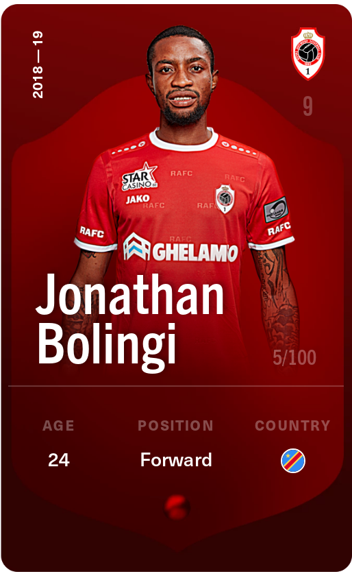 Sorare - Sorare Official - Jonathan Bolingi 2018-19 • Rare 5/100 - NFT # 21447439350265223671080446518238063354030851430439570160541333121831754554744