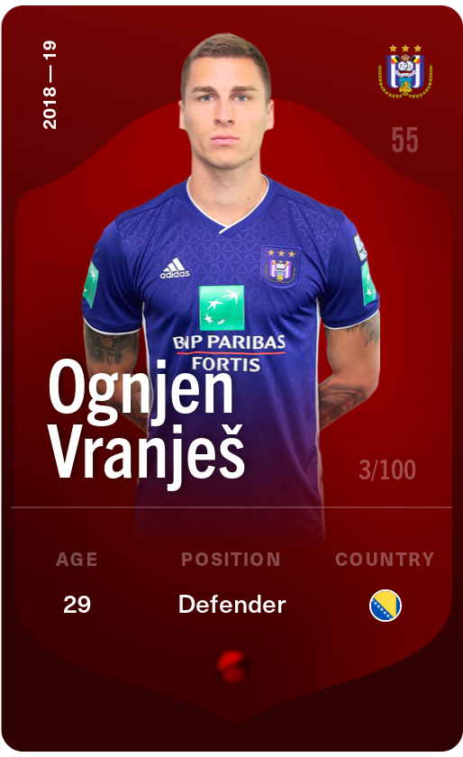 Sorare - Sorare Official - Ognjen Vranješ 2018-19 • Rare 3/100 - NFT # 33877603882391872773394764292687033531051702248514432898109327596530219755742