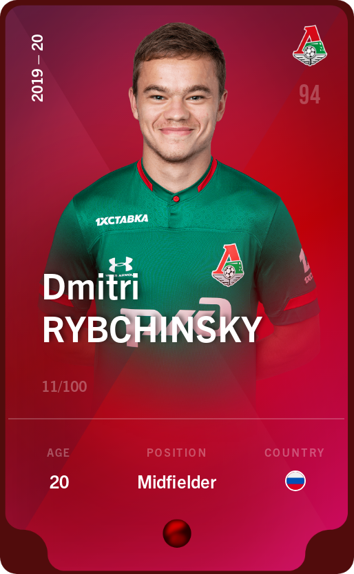 Sorare - Sorare Official - Dmitri Rybchinsky 2019-20 • Rare 11/100 - NFT # 80900566533790482383148261732226642411918814082366224619200214332472318684548