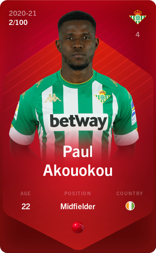 Sorare - Sorare Official - Paul Akouokou 2020-21 • Rare 2/100 - NFT # 74647390020683367866948566610420057808072368258341631762671143314570251820358