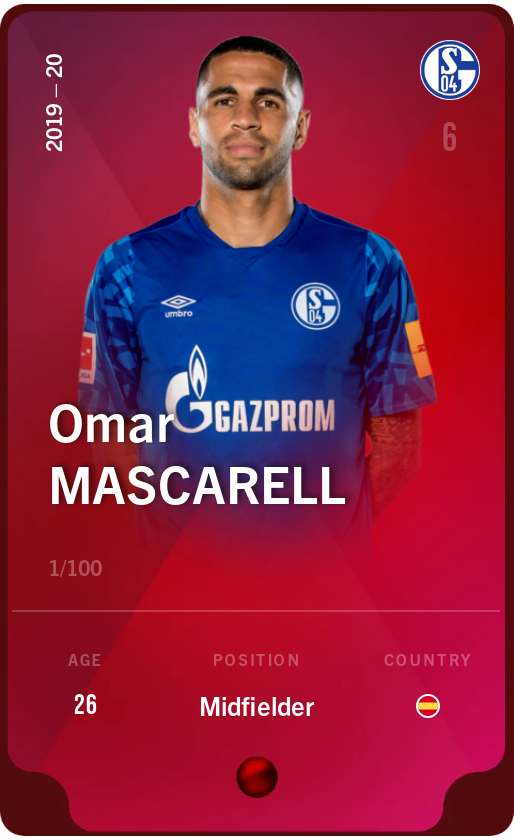 Sorare - Sorare Official - Omar Mascarell 2019-20 • Rare 1/100 - NFT # 104882890726134628699426763009657370925912332440281722400864380227866876849472