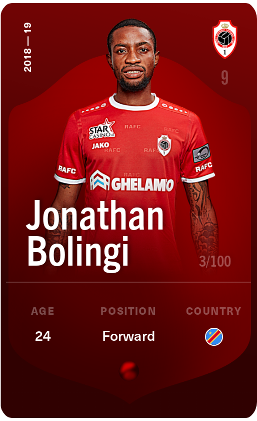 Sorare - Sorare Official - Jonathan Bolingi 2018-19 • Rare 3/100 - NFT # 85762987564345827073215381685953711562765470768914105266286354160230618478709