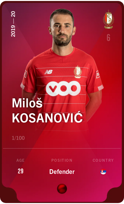 Sorare - Sorare Official - Miloš Kosanović 2019-20 • Rare 1/100 - NFT # 85538279992793784620177711626442784169525179219495897148358562813481220337218