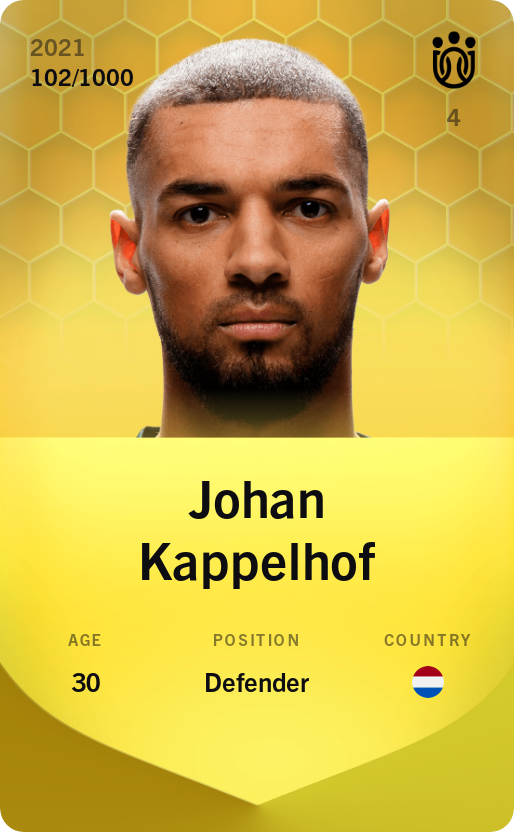 Sorare - Sorare Official - Johan Kappelhof 2021-22 • Limited 102/1000 - NFT # 42185960550158039284783181074447862427638092565410044429894160937918054969699