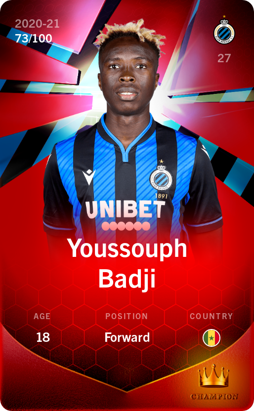 Sorare - Sorare Official - Youssouph Badji 2020-21 • Rare 73/100 - NFT # 97299568369020067675564318168797038501396191100185372024661806244614491769350