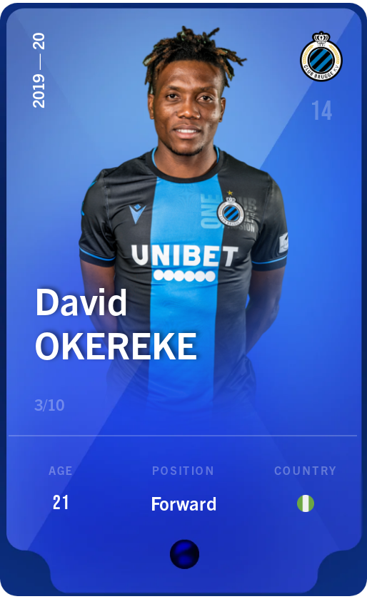 Sorare - Sorare Official - David Okereke 2019-20 • Super Rare 3/10 - NFT # 48329976616330499422862838523670419546026319185444549149102135555481932237696