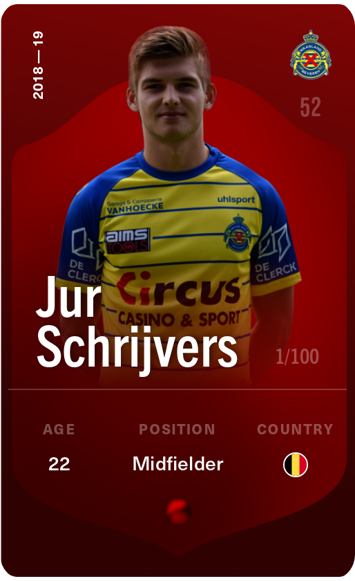 Sorare - Sorare Official - Jur Schrijvers 2018-19 • Rare 1/100 - NFT # 109144422347553571063433651390153996776192763218927646664478435769090529377688
