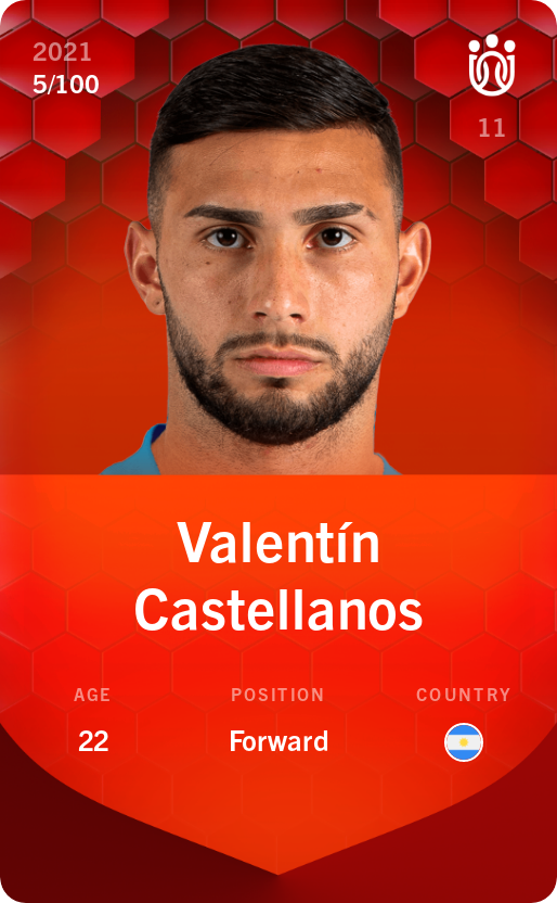 Sorare - Sorare Official - Valentín Castellanos 2021-22 • Rare 5/100 - NFT # 17887729309076341429514851289681993229791665694057957037765422287352458459450