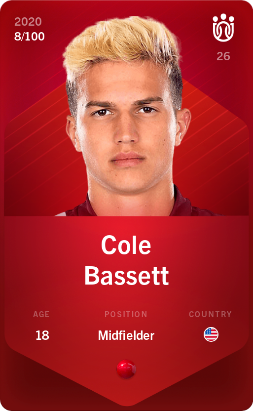 Sorare - Sorare Official - Cole Bassett 2020-21 • Rare 8/100 - NFT # 80190462508575482327163673652782889183908721424135241670381867220045057916894