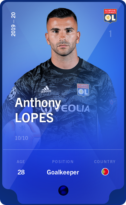 Sorare - Sorare Official - Anthony Lopes 2019-20 • Super Rare 10/10 - NFT # 27003012595028721424043914358096399989526087316896382955687154478329539937725