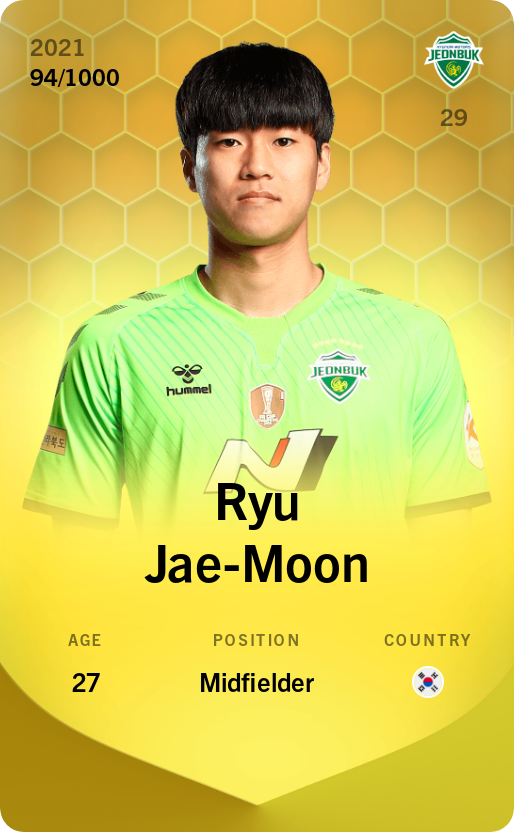 Sorare - Sorare Official - Ryu Jae-Moon 2021-22 • Limited 94/1000 - NFT # 87674568222820240844609138919905822622797876320063420347698103833740821291698