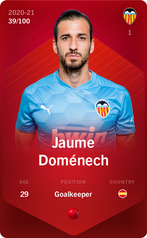 Sorare - Sorare Official - Jaume Doménech 2020-21 • Rare 39/100 - NFT # 19403218072442391387121080055462713563616101844454773502568338606495422945826