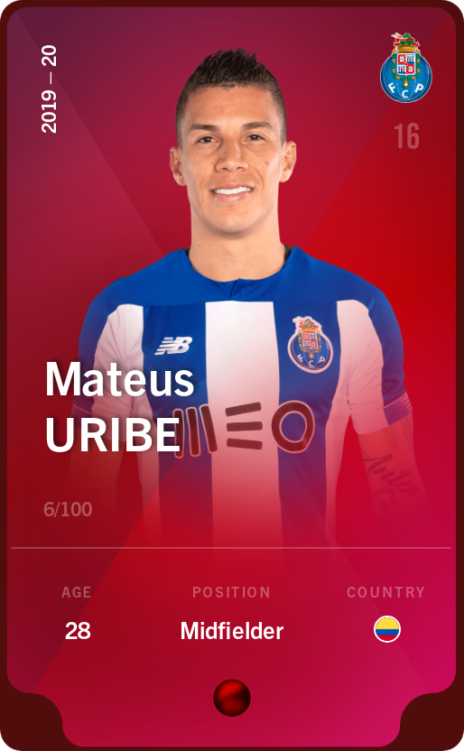 Sorare - Sorare Official - Mateus Uribe 2019-20 • Rare 6/100 - NFT # 10466347602020715027184988081197940215944667455312255578780967600688344550634