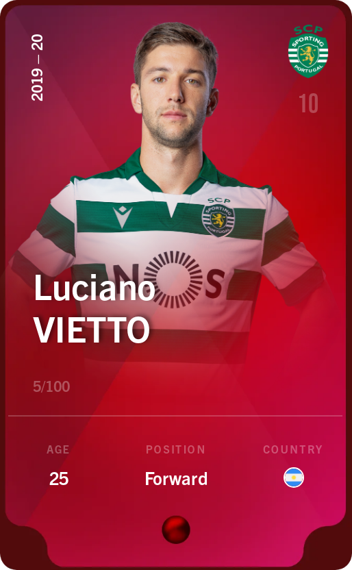 Sorare - Sorare Official - Luciano Vietto 2019-20 • Rare 5/100 - NFT # 24722897247752869878551403441643844908195582752226447896472203581432070757223