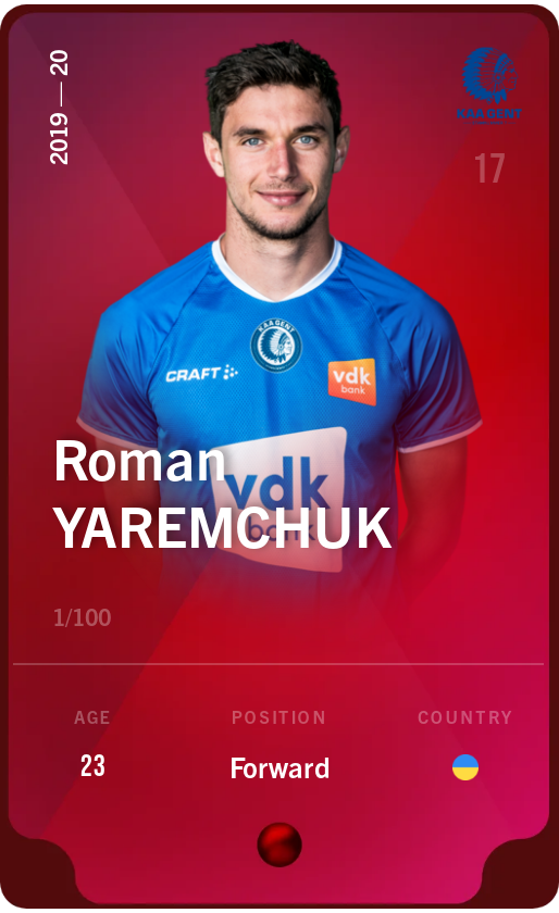 Sorare - Sorare Official - Roman Yaremchuk 2019-20 • Rare 1/100 - NFT # 3639929188217726105128040688893810741197022487623045450367906555671385864135