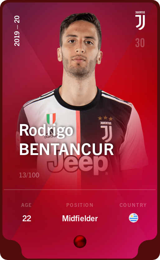 Sorare - Sorare Official - Rodrigo Bentancur 2019-20 • Rare 13/100 - NFT # 97649971144082079233683178557954297685889387849050163471924901807308832732455