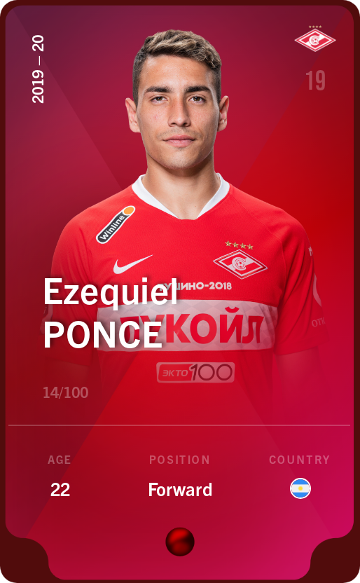 Sorare - Sorare Official - Ezequiel Ponce 2019-20 • Rare 14/100 - NFT # 76817833498065613854443029130643500887765651378535495057244213232331438074464