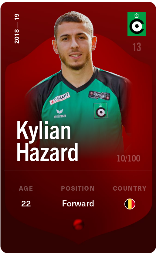 Sorare - Sorare Official - Kylian Hazard 2018-19 • Rare 10/100 - NFT # 102314341045680112986171836981438320164797081372522106534526827604657806279881