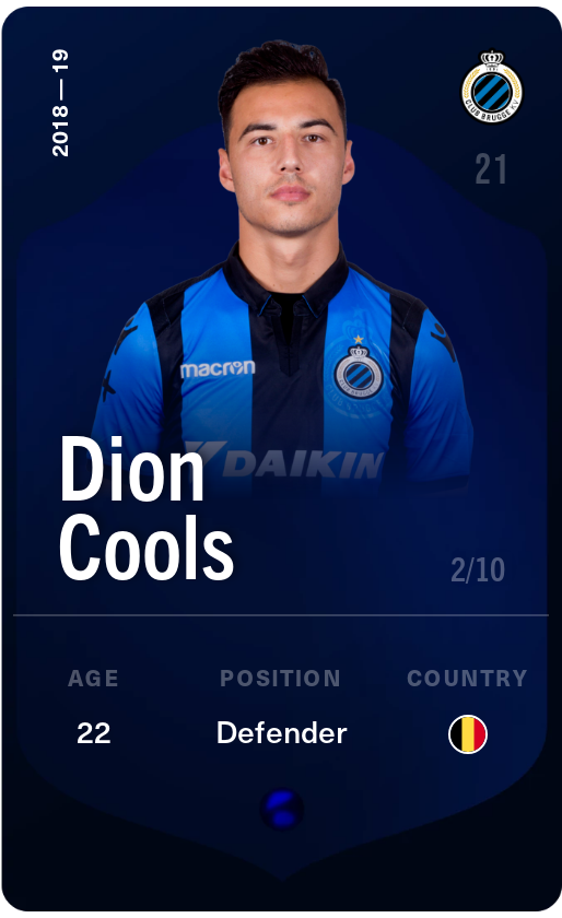 Sorare - Sorare Official - Dion Cools 2018-19 • Super Rare 2/10 - NFT # 43169358834259016078160534031240714743127116024252970429516657149773152748481