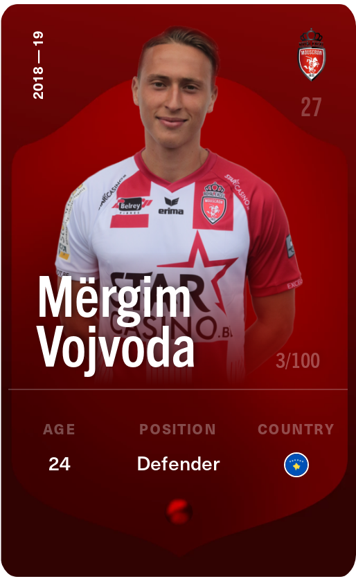 Sorare - Sorare Official - Mërgim Vojvoda 2018-19 • Rare 3/100 - NFT # 42190546183659665756583018619629199066756933982228183525494325586624307313899