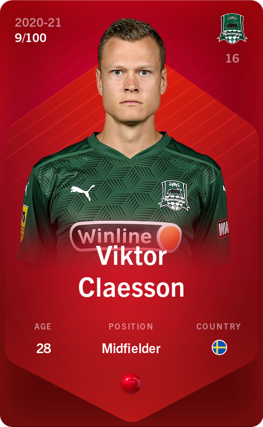 Sorare - Sorare Official - Viktor Claesson 2020-21 • Rare 9/100 - NFT # 62454605771828564043030025576854107046106145318537722120424070486608310639707