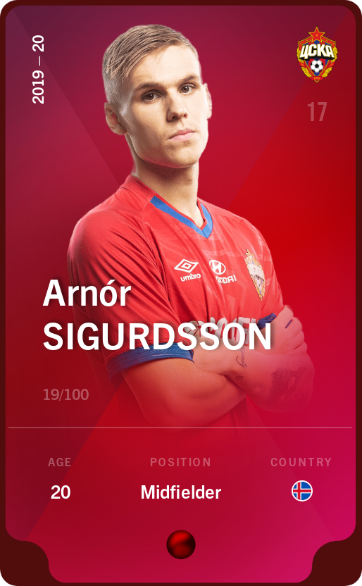 Sorare - Sorare Official - Arnór Sigurdsson 2019-20 • Rare 19/100 - NFT # 14757665624264991610475272681655616666665964837475268936474065711345358879428