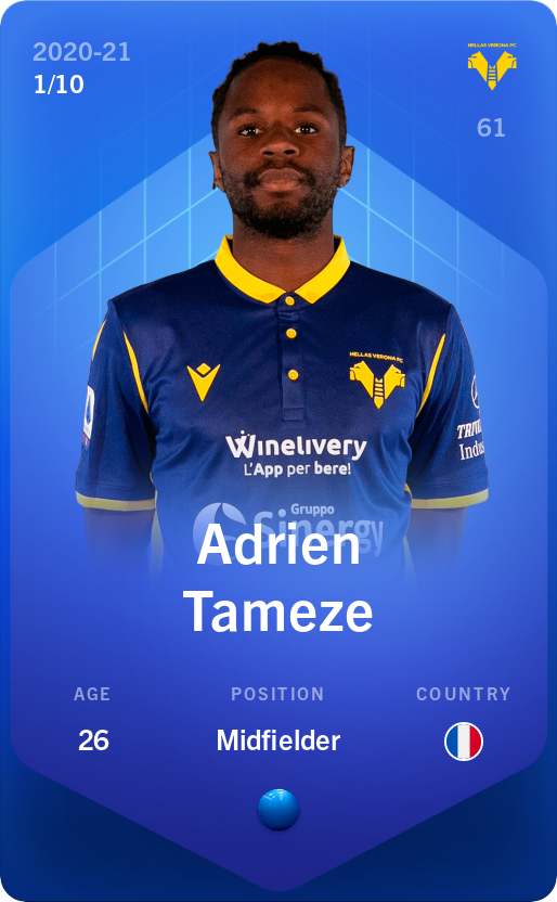 Sorare - Sorare Official - Adrien Tameze 2020-21 • Super Rare 1/10 - NFT # 53715566513371066782021984567517643119351007562382038540186059683357652593106