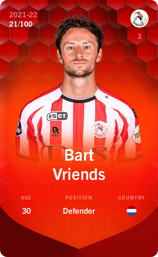 Sorare - Sorare Official - Bart Vriends 2021-22 • Rare 21/100 - NFT # 14747572151744851637761686719595438477016559762987414147805960546111953918783