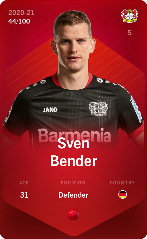 Sorare - Sorare Official - Sven Bender 2020-21 • Rare 44/100 - NFT # 48456181454461031580620728377386507265234502603006836996462443973054474786813